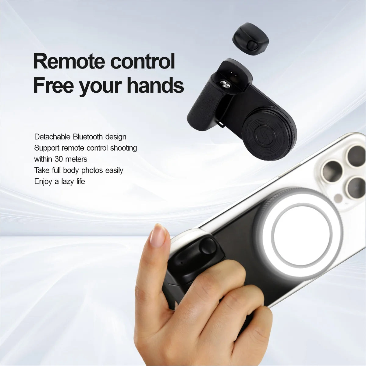 Magnetic Smartphone Handle Grip with Detachable 30M Bluetooth Remote with Fill Light Anti-shake Selfie Handle Photo Bracket