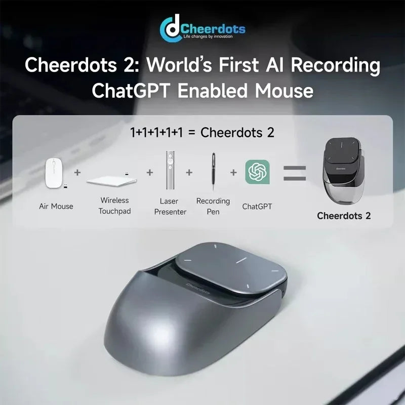 Cheerdots2 Bluetooth Detachable AI Air Mouse Wireless Split AI-Recording Mouse