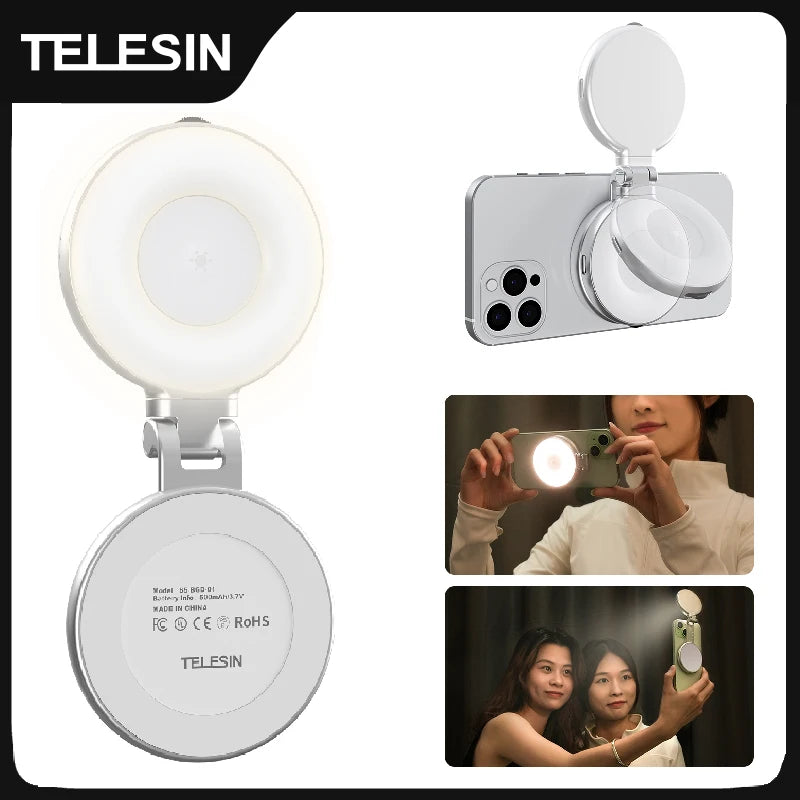 TELESIN Smartphone Magnetic Fill Light Mini Selfie Light 3 Modes Adjustable Brightness for Iphone XIAOMI HUAWEI SAMSUNG Phone