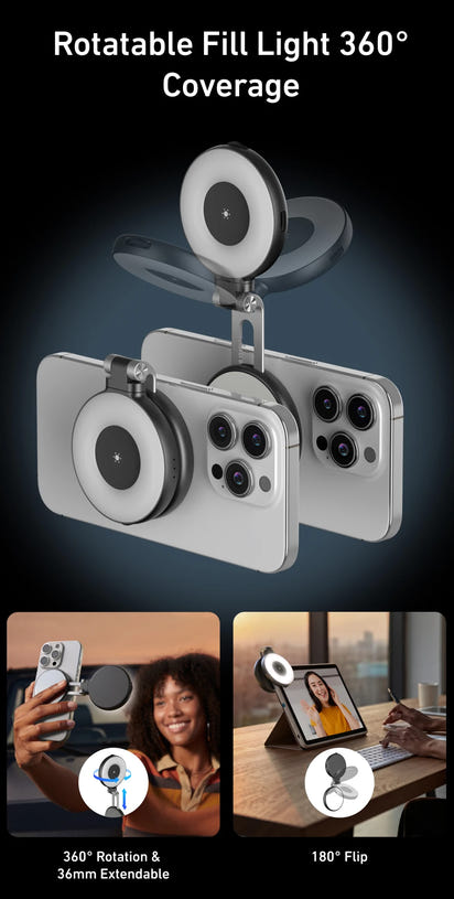 TELESIN Smartphone Magnetic Fill Light Mini Selfie Light 3 Modes Adjustable Brightness for Iphone XIAOMI HUAWEI SAMSUNG Phone