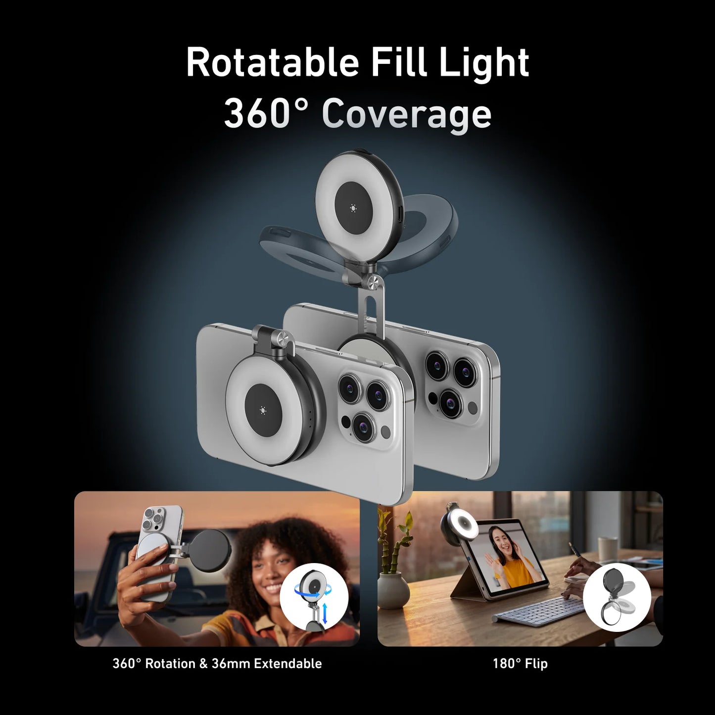 TELESIN Smartphone Magnetic Fill Light Mini Selfie Light 3 Modes Adjustable Brightness for Iphone XIAOMI HUAWEI SAMSUNG Phone