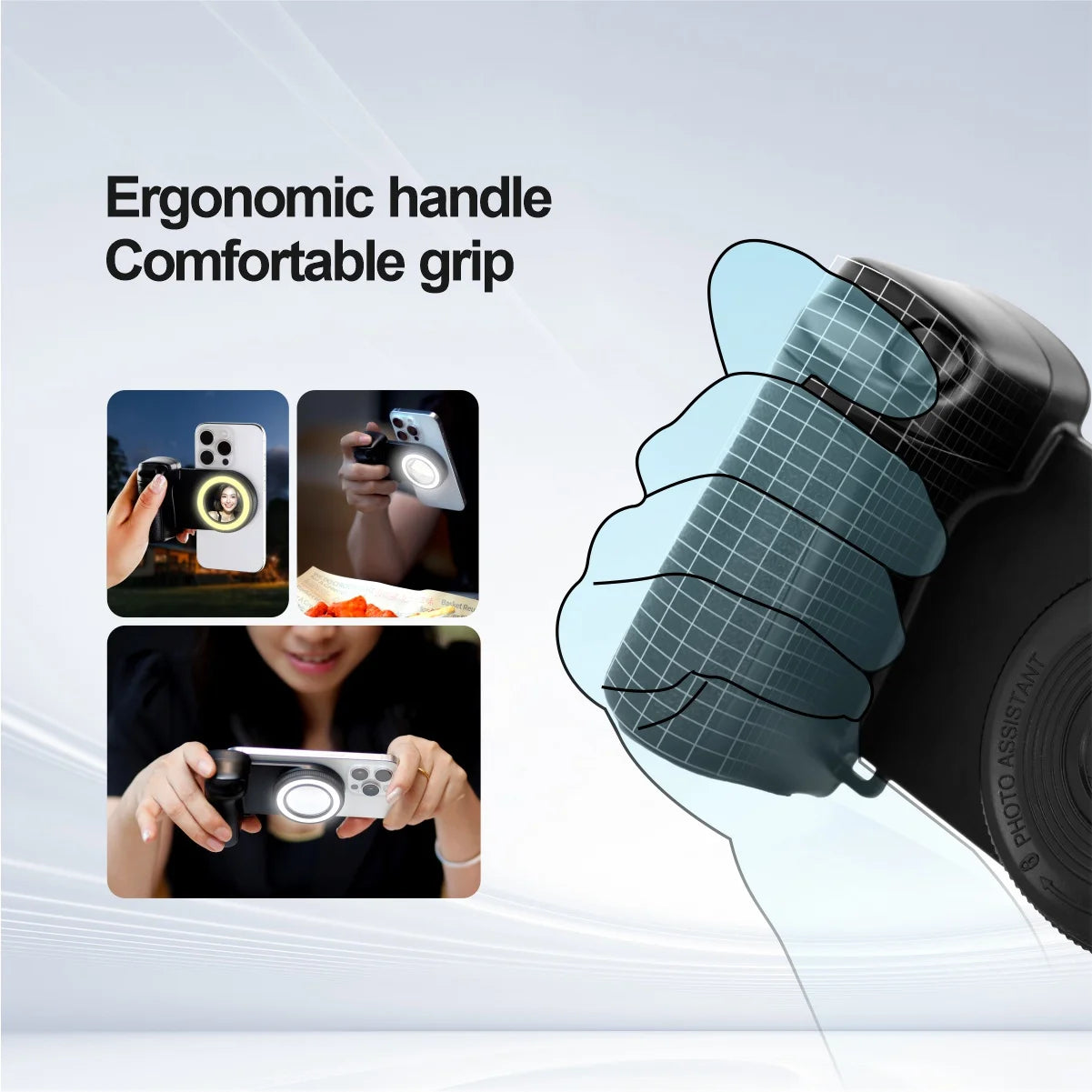 Magnetic Smartphone Handle Grip with Detachable 30M Bluetooth Remote with Fill Light Anti-shake Selfie Handle Photo Bracket