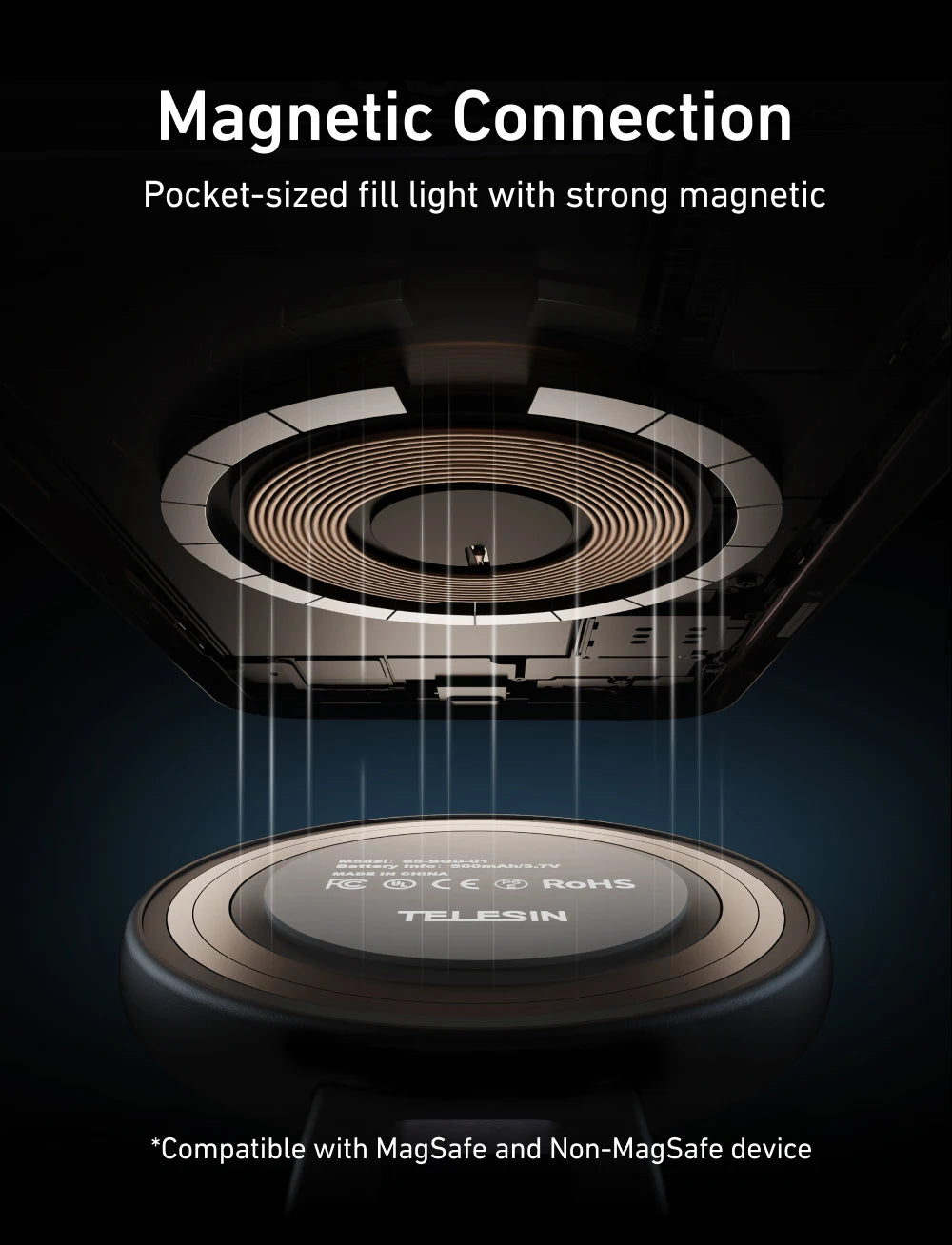 TELESIN Smartphone Magnetic Fill Light Mini Selfie Light 3 Modes Adjustable Brightness for Iphone XIAOMI HUAWEI SAMSUNG Phone